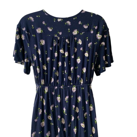 Isabel Maternity Maxi Dress Women's Flutter Short Sleeve Navy Blue Floral Large - Picture 10 of 15